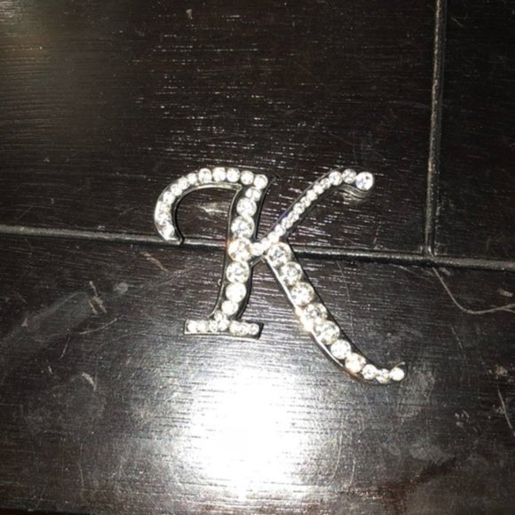 Letter K Rhinestone Brooch/Lapel Pin - Picture 6 of 15
